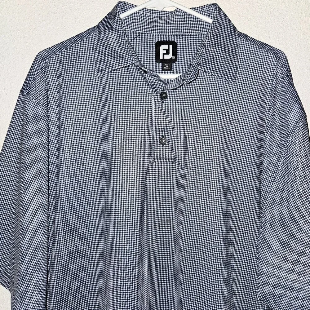 FJ Footjoy Blue White Houndstooth Print Polo Shirt Men's Size XL